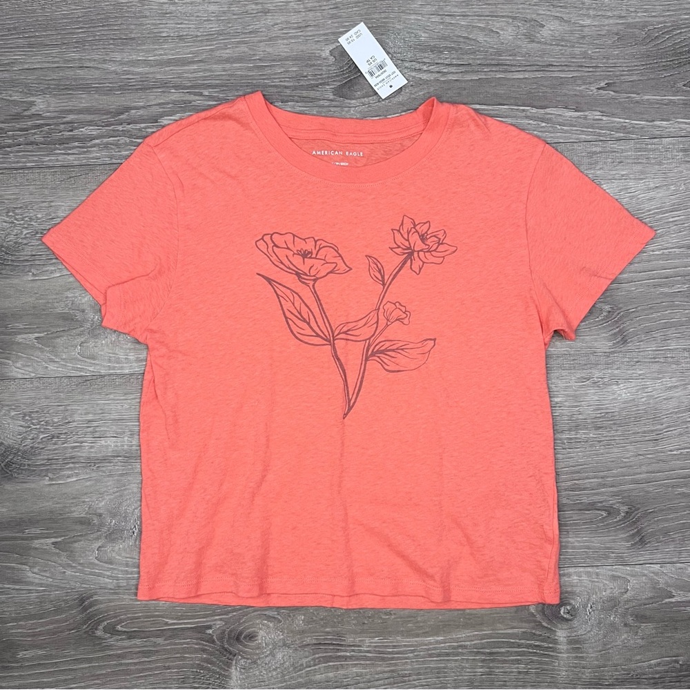 American Eagle Flower Graphic Tee Peach Size XS